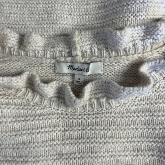 Madewell Ruffle-Neck Pullover Sweater Cotton-Merino Yarn Heather Oak - Picture 4 of 6